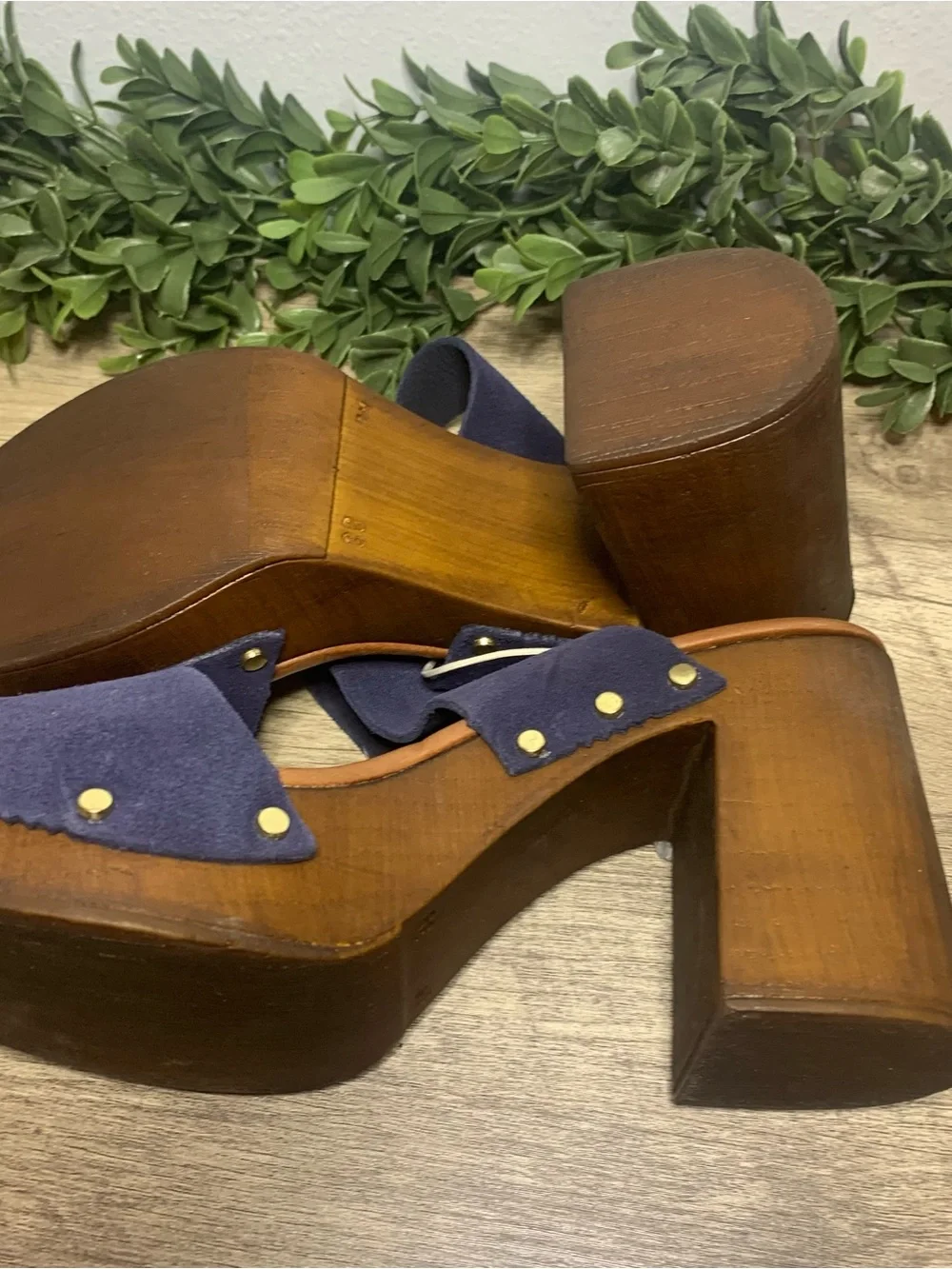 Navy Suede Platform Slide Sandals Ilaria Sartori Ladies Size 8 Block Heel